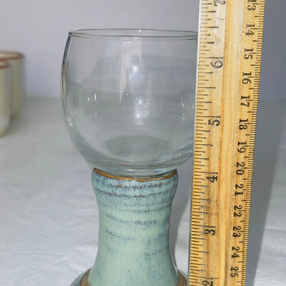 Unbranded Pottery Small Bud Tea Candle Blue Glaze Dragonfly Mark Stoneware Decor